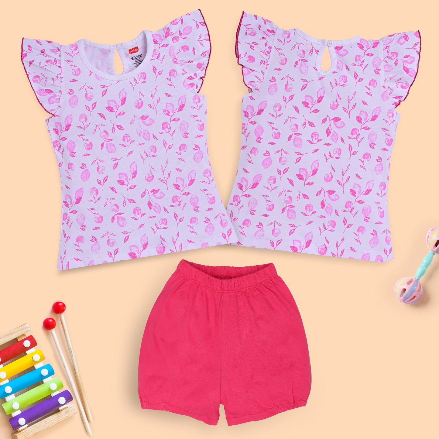 Baby Girls Pack Of 3 Half Sleeve Top & Shorts Set 100% Cotton
