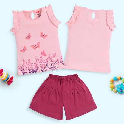 Baby Girls Pack Of 3 Half Sleeve Top & Shorts Set 100% Cotton