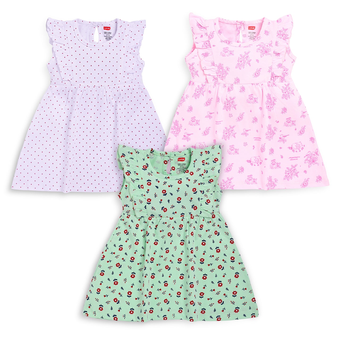 Baby Girls Pack Of 3 Sleeveless Frock 100% Cotton