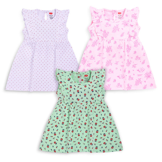 Baby Girls Pack Of 3 Sleeveless Frock 100% Cotton