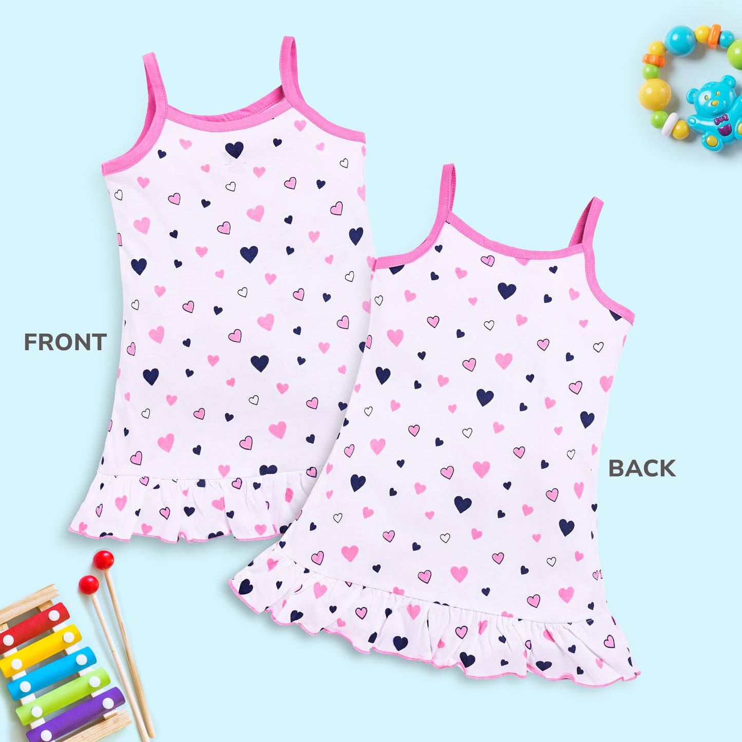 Baby Girls Pack Of 3 Sleeveless Frock 100% Cotton