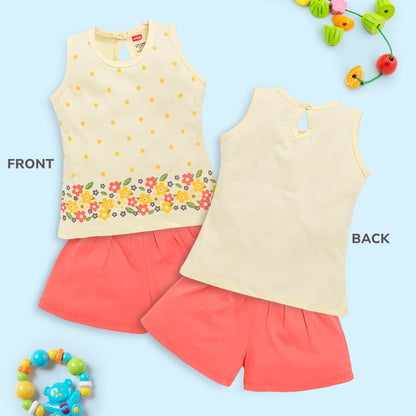 Baby Girls Pack Of 3 Sleeveless Top & Shorts Set 100% Cotton
