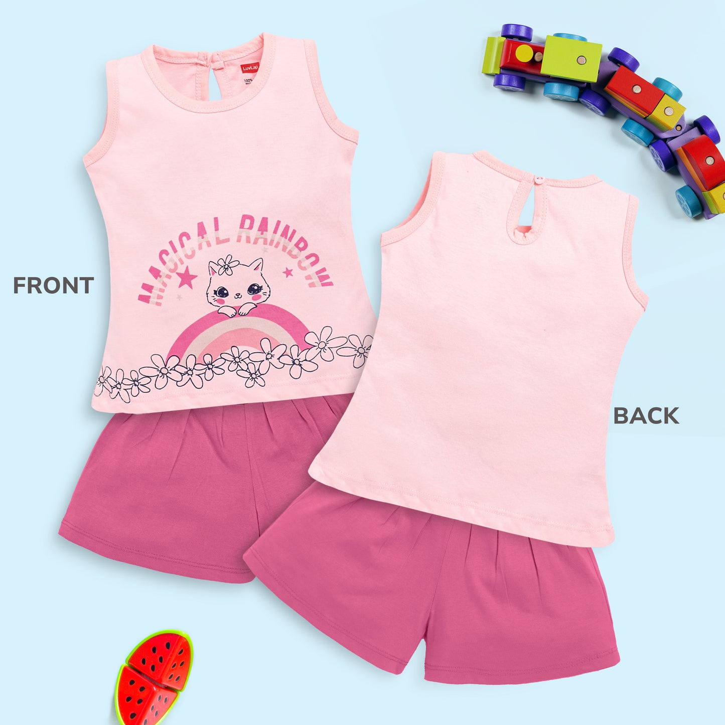 Baby Girls Pack Of 3 Sleeveless Top & Shorts Set 100% Cotton