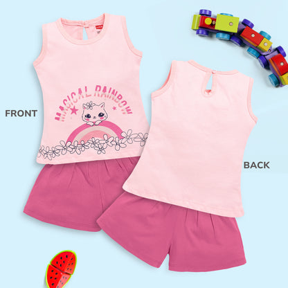 Baby Girls Pack Of 3 Sleeveless Top & Shorts Set 100% Cotton