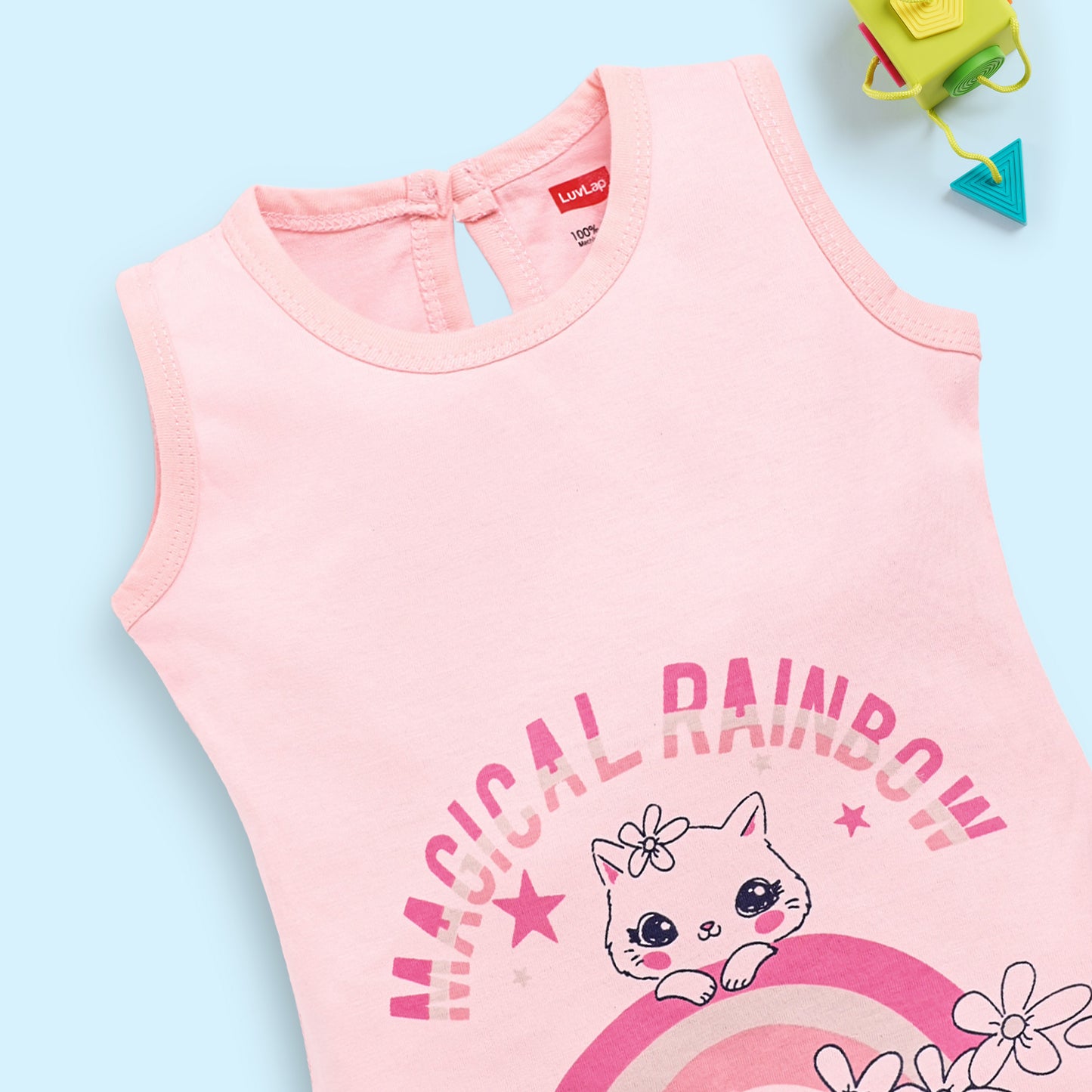 Baby Girls Pack Of 3 Sleeveless Top & Shorts Set 100% Cotton