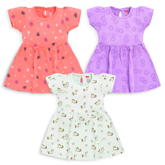 Baby Girls Pack Of 3 Half Sleeve Frock 100% Cotton
