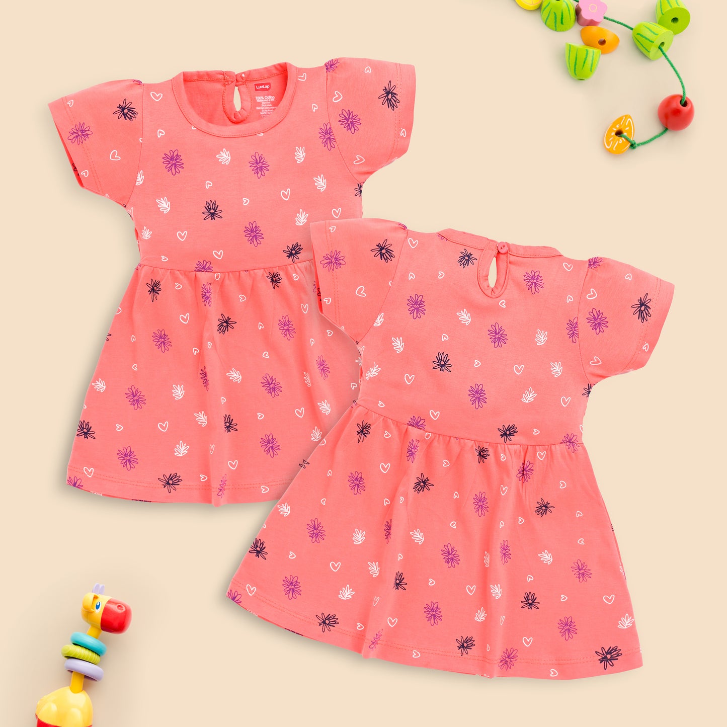 Baby Girls Pack Of 3 Half Sleeve Frock 100% Cotton