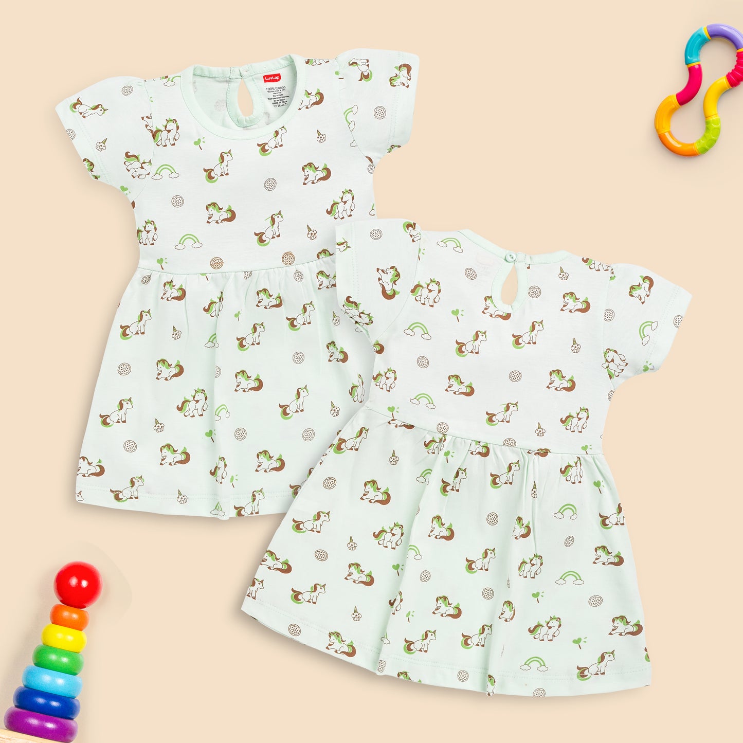 Baby Girls Pack Of 3 Half Sleeve Frock 100% Cotton