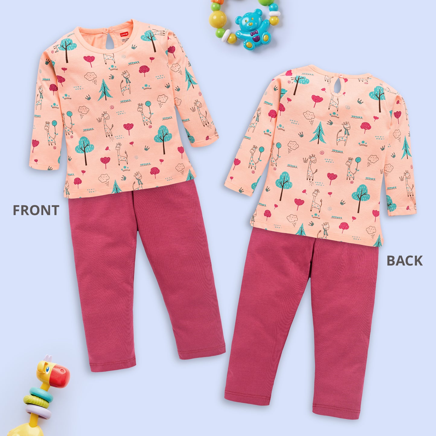 Baby Girls Pack Of 3 Full Sleeve Top & Pyjama Set 100% Cotton