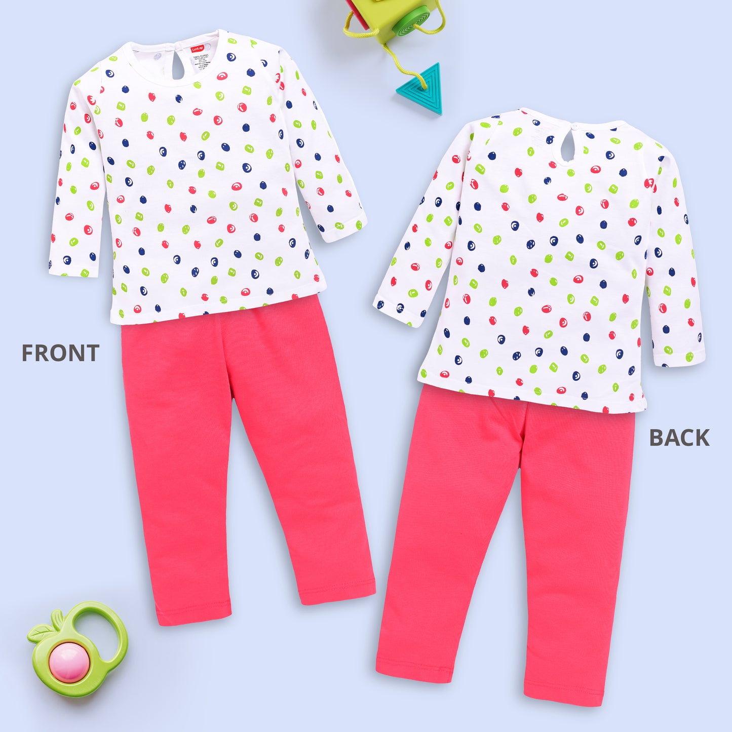 Baby Girls Pack Of 3 Full Sleeve Top & Pyjama Set 100% Cotton