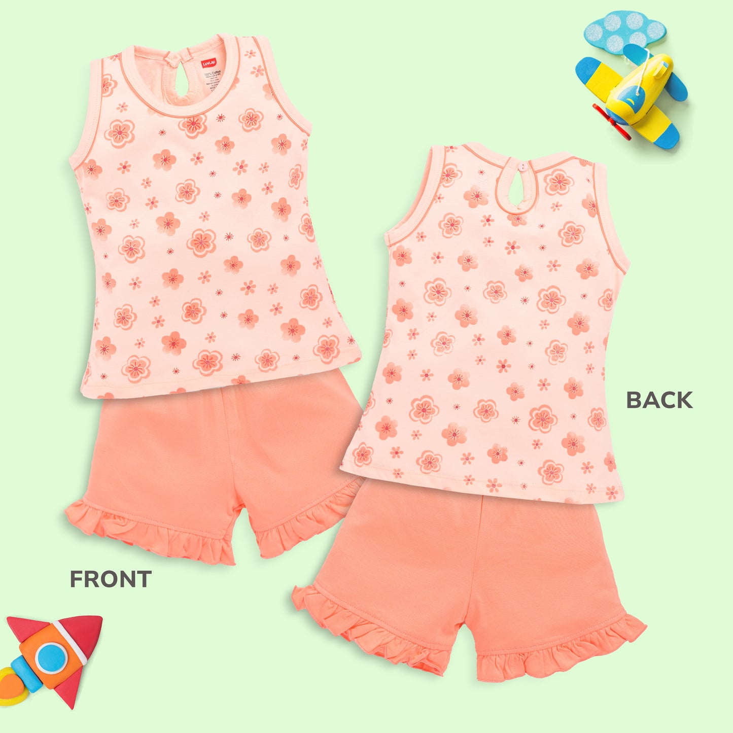 Baby Girls Pack Of 3 Sleeveless Top & Shorts Set 100% Cotton