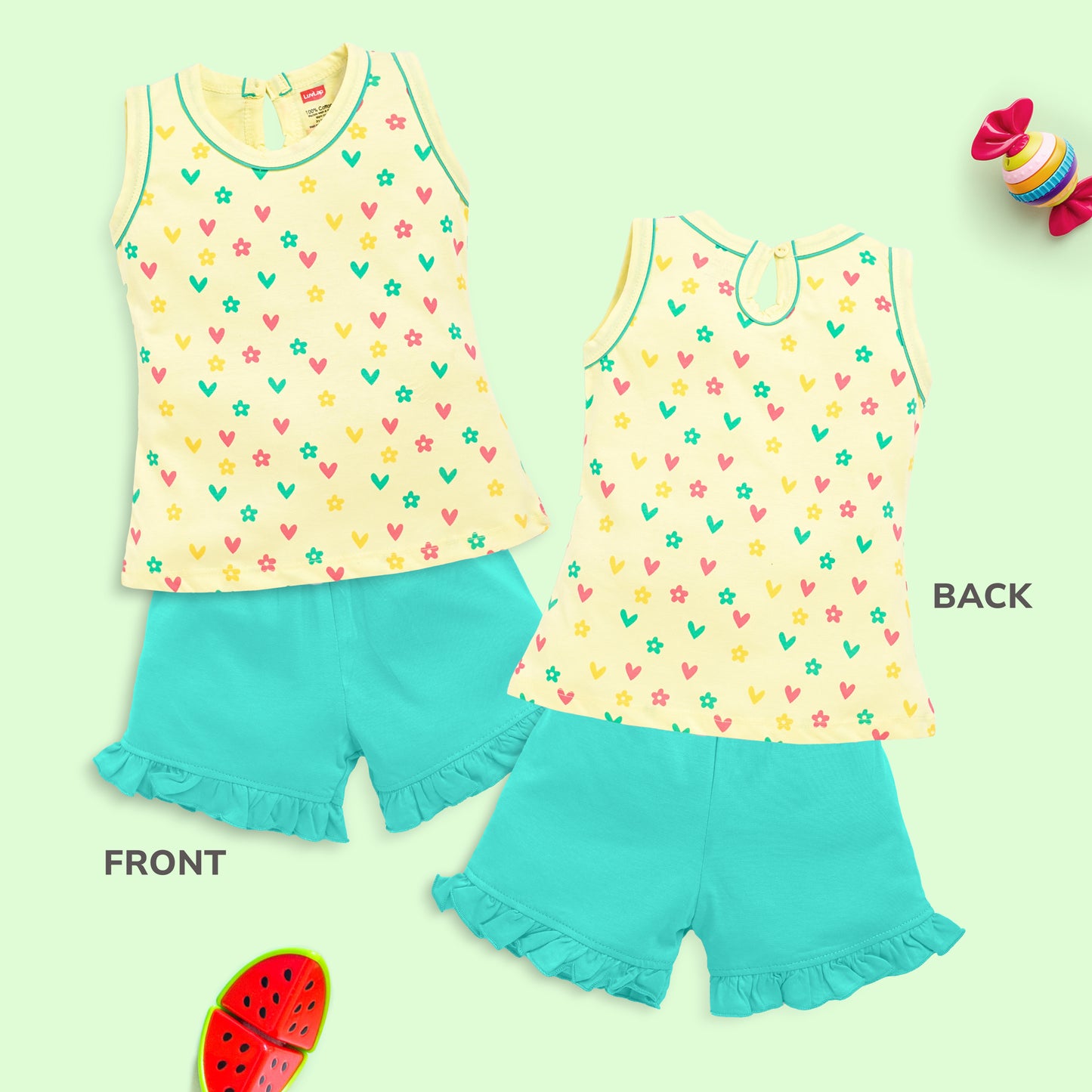Baby Girls Pack Of 3 Sleeveless Top & Shorts Set 100% Cotton