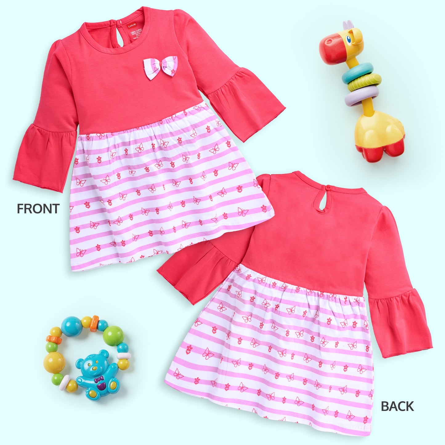 Baby Girls Pack Of 3 Full Sleeve Frock 100% Cotton