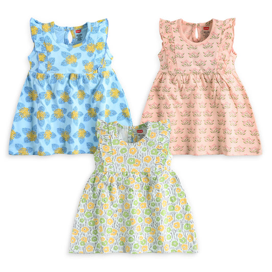 Baby Girls Pack Of 3 Half Sleeve Frock 100% Cotton