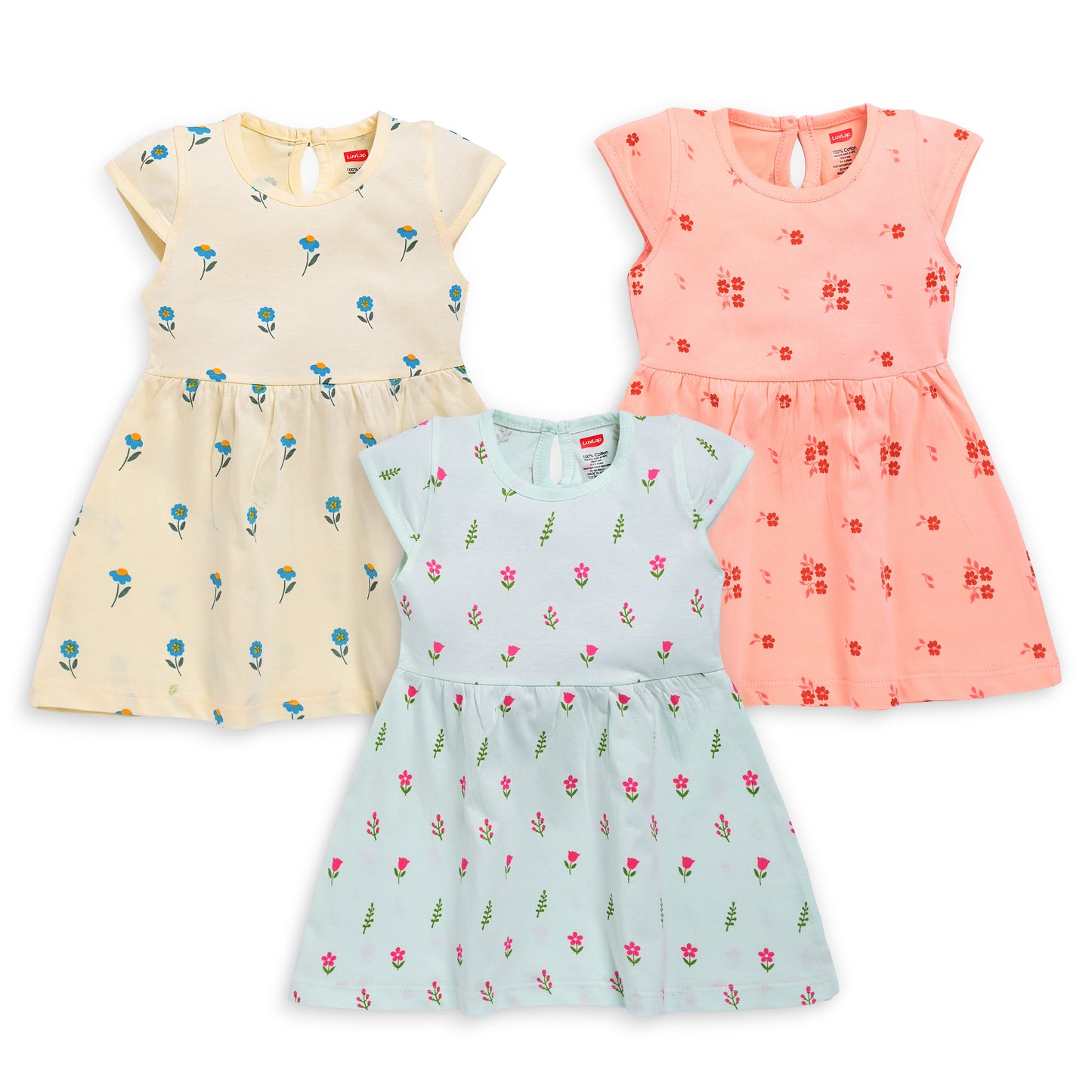 Baby Girls Pack Of 3 Half Sleeve Frock 100% Cotton