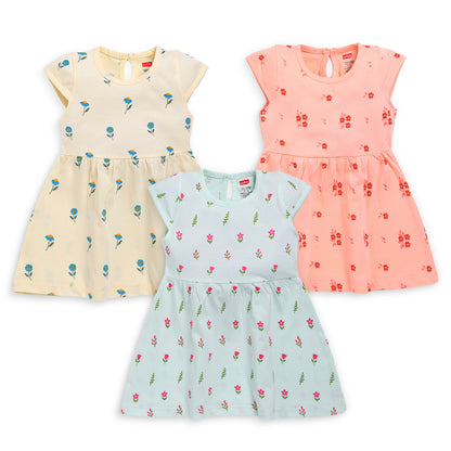 Baby Girls Pack Of 3 Half Sleeve Frock 100% Cotton
