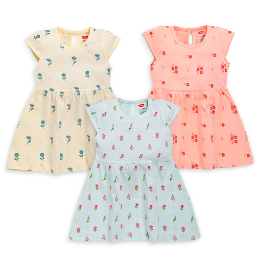 Baby Girls Pack Of 3 Half Sleeve Frock 100% Cotton