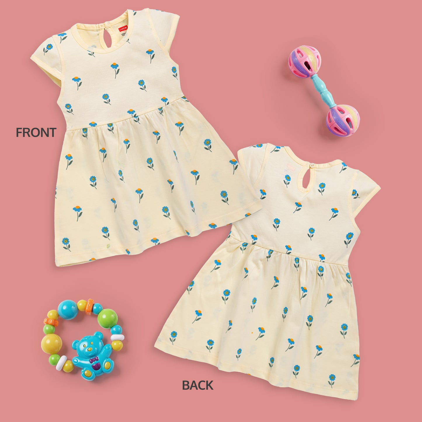 Baby Girls Pack Of 3 Half Sleeve Frock 100% Cotton