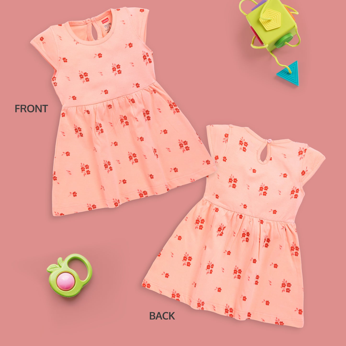 Baby Girls Pack Of 3 Half Sleeve Frock 100% Cotton