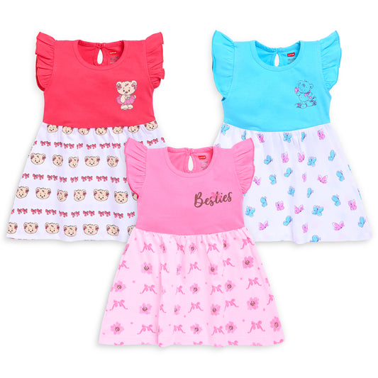 Baby Girls Pack Of 3 Half Sleeve Frock 100% Cotton