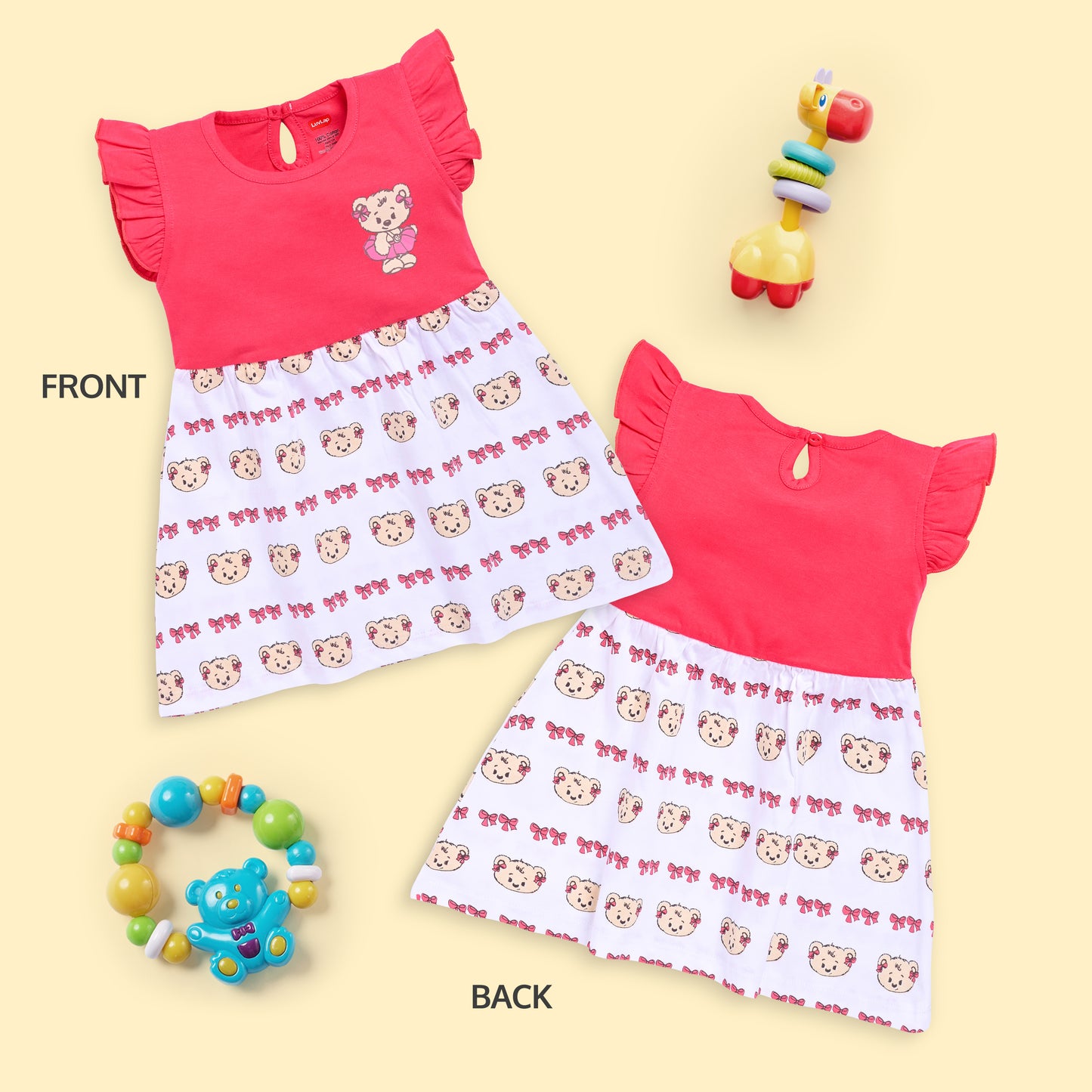 Baby Girls Pack Of 3 Half Sleeve Frock 100% Cotton