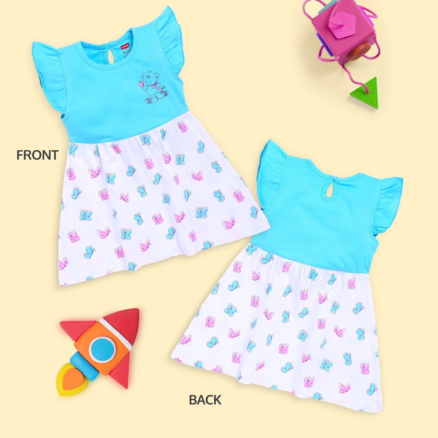Baby Girls Pack Of 3 Half Sleeve Frock 100% Cotton
