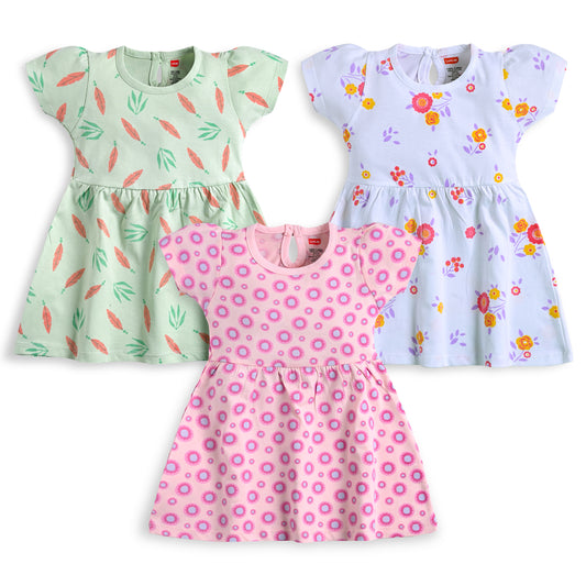 Baby Girls Pack Of 3 Half Sleeve Frock 100% Cotton