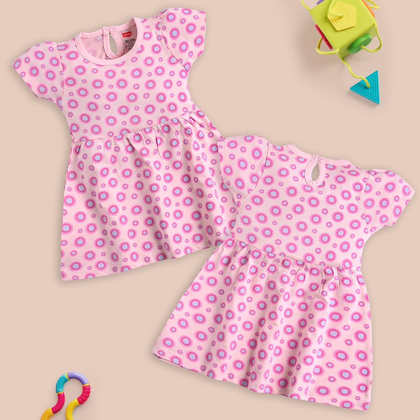Baby Girls Pack Of 3 Half Sleeve Frock 100% Cotton