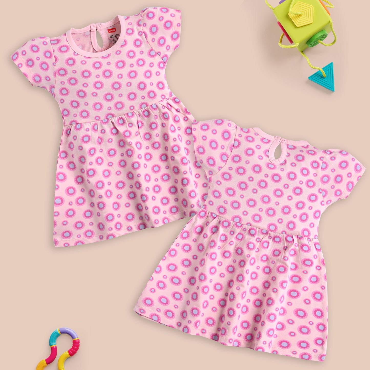 Baby Girls Pack Of 3 Half Sleeve Frock 100% Cotton