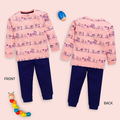Baby Boys 100% Cotton Full Sleeve  Boys T-Shirt & Pyjama Sets Pack Of 3, Peach, Pink Rose & White
