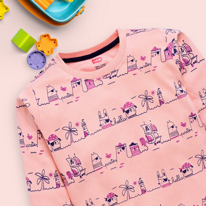 Baby Boys 100% Cotton Full Sleeve  Boys T-Shirt & Pyjama Sets Pack Of 3, Peach, Pink Rose & White