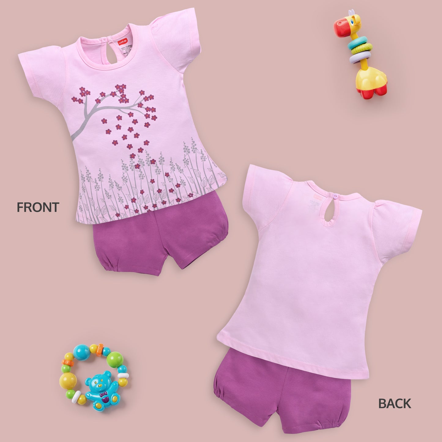 Baby Girls Pack Of 3 Half Sleeve Top & Shorts Set 100% Cotton