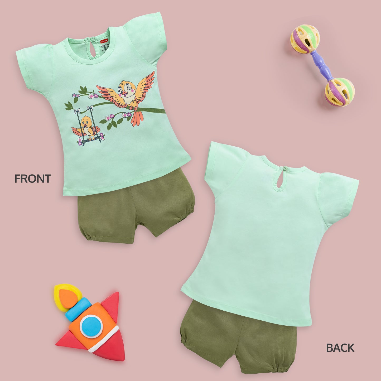 Baby Girls Pack Of 3 Half Sleeve Top & Shorts Set 100% Cotton