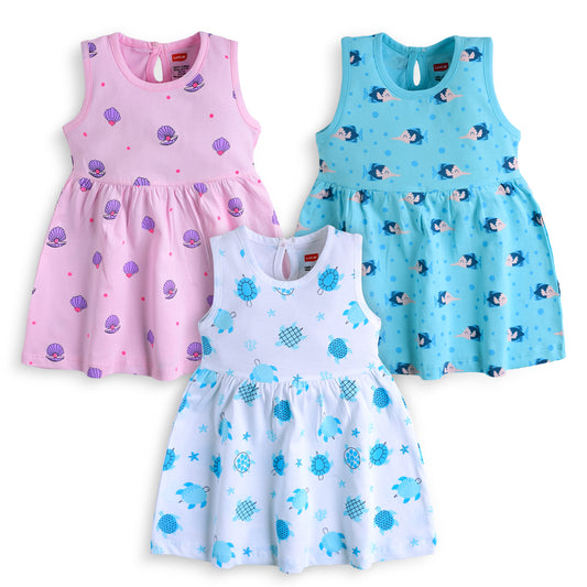 Baby Girls Pack Of 3 Sleeveless Frock 100% Cotton