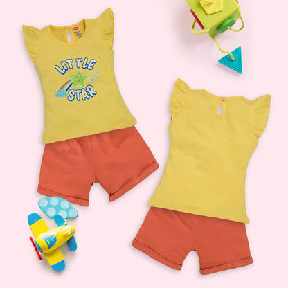 Baby Girls Pack Of 3 Half Sleeve Top & Shorts Set 100% Cotton