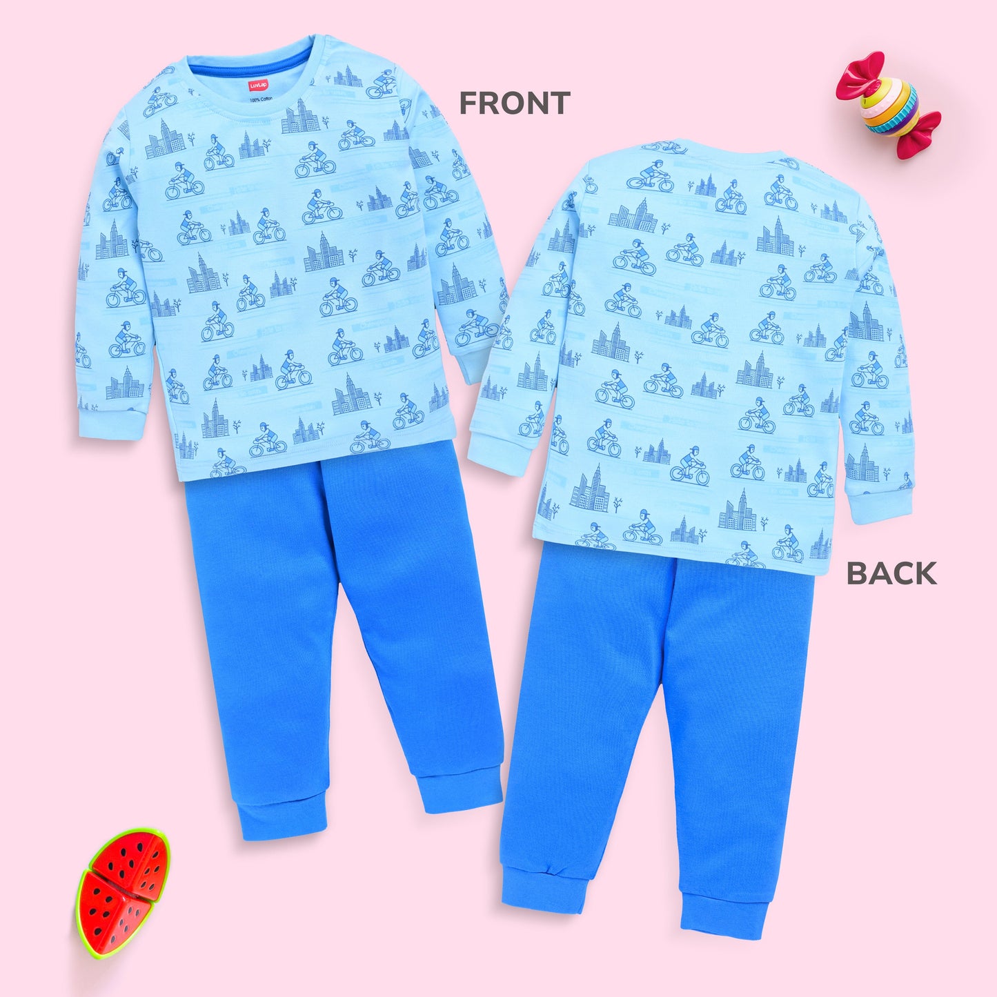 Baby Boys Pack Of 3 Full Sleeve T-Shirt & Pyjama Set 100% Cotton