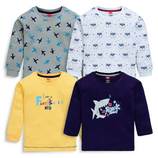 Baby Boys Pack Of 4 Full Sleeve T-Shirt 100% Cotton