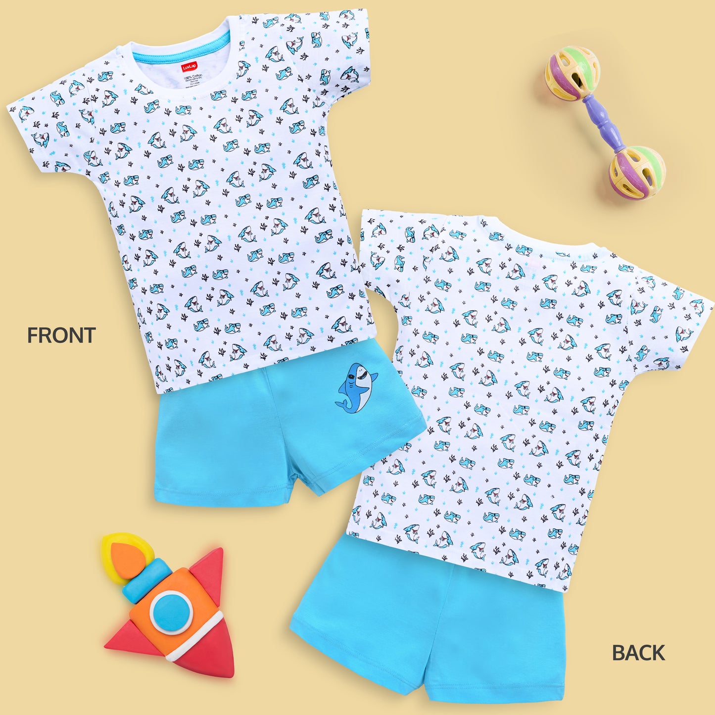 Baby Boys Pack Of 3 Half Sleeve T-Shirt & Shorts Set 100% Cotton