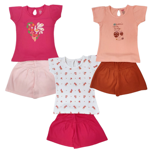Baby Girls Regular Fit 100% Cotton Half Sleeves Girls Top CoSets Pack Of 3