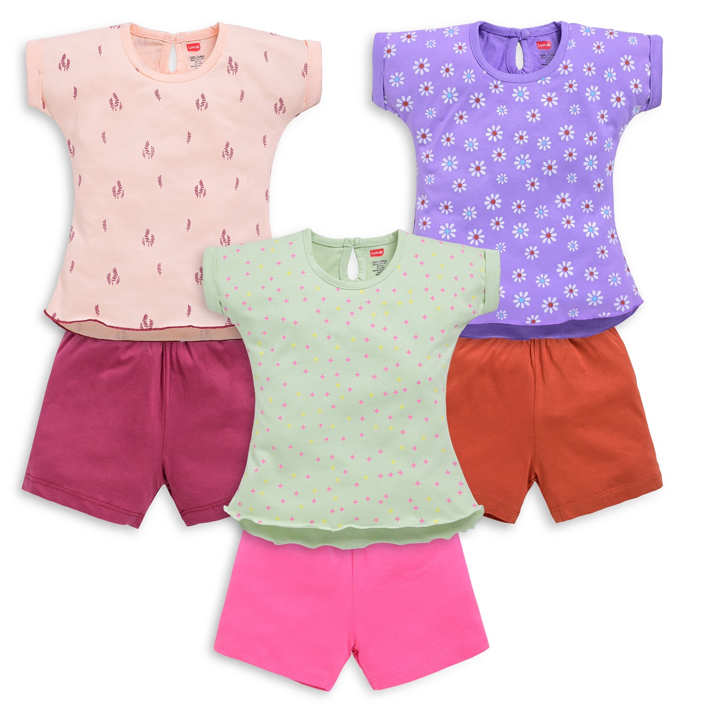 Baby Girls Regular Fit 100% Cotton Half Sleeves Girls Top CoSets Pack Of 3