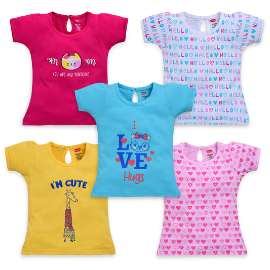 Baby Girls Pack Of 5 Half Sleeve Top 100% Cotton