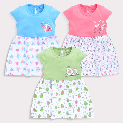 Baby Girls 100% Cotton Half Sleeve Girls Frock Pack Of 3