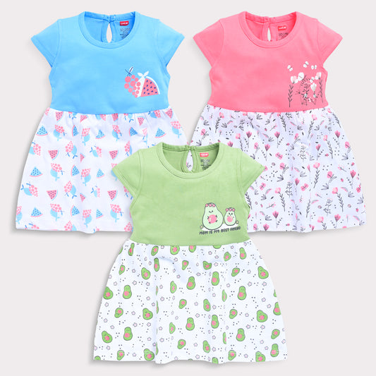 Baby Girls 100% Cotton Half Sleeve Girls Frock Pack Of 3