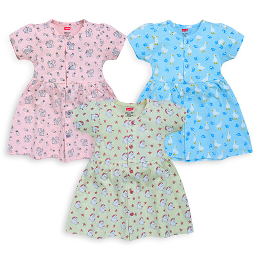 Baby Girls Pack Of 3 Half Sleeve Frock 100% Cotton