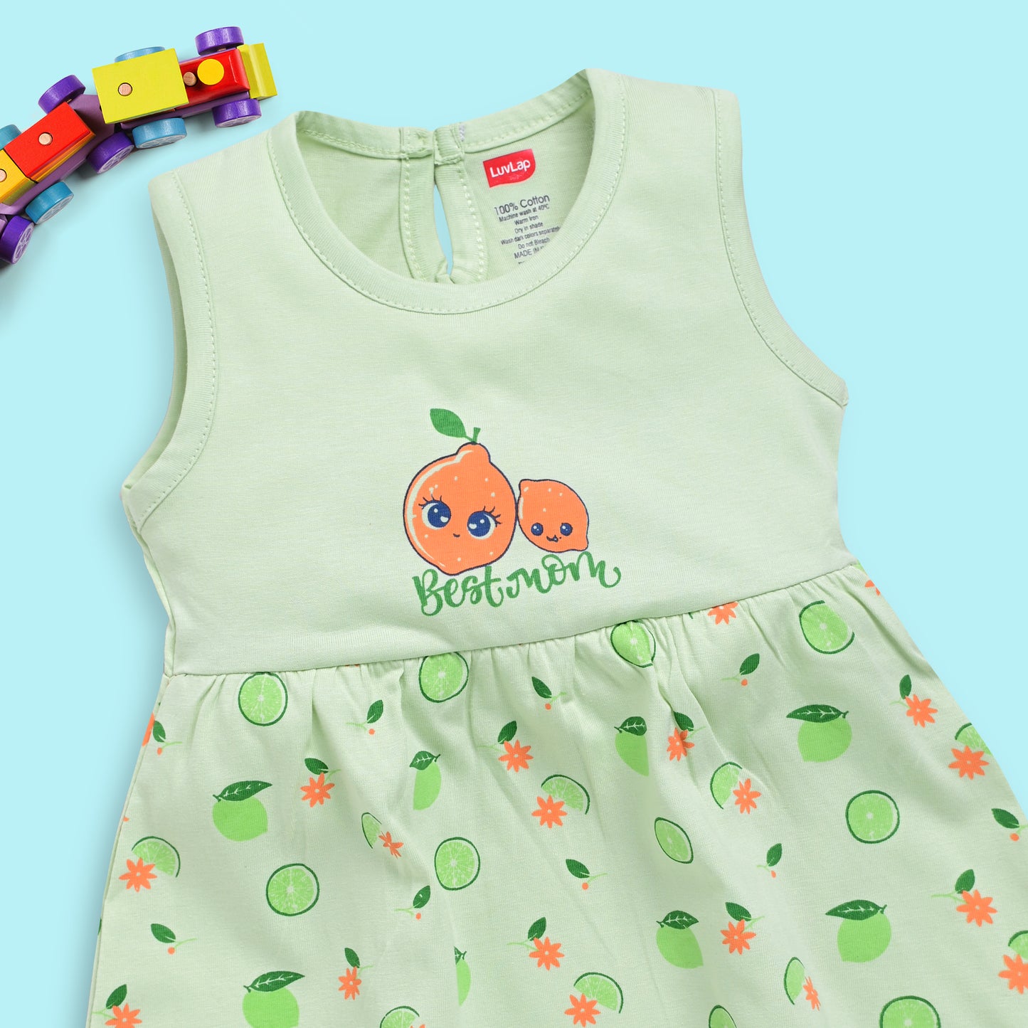 Baby Girl 100% Cotton Sleeveless Girls Frock Pack Of 3, Sea Foam Green, Mango & Baby Pink