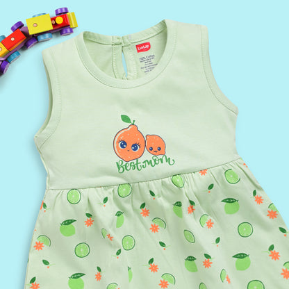 Baby Girl 100% Cotton Sleeveless Girls Frock Pack Of 3, Sea Foam Green, Mango & Baby Pink