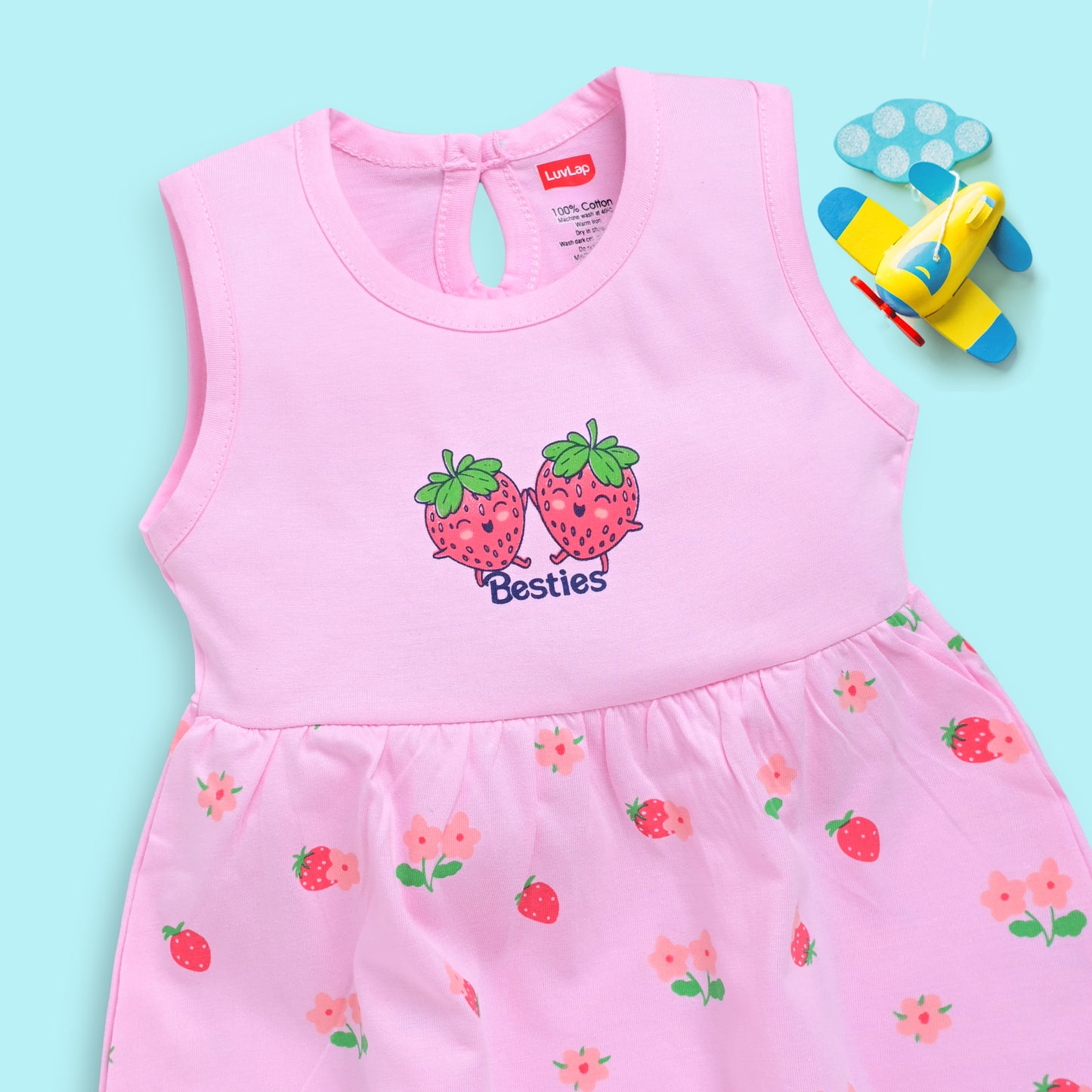 Baby Girl 100% Cotton Sleeveless Girls Frock Pack Of 3, Sea Foam Green, Mango & Baby Pink