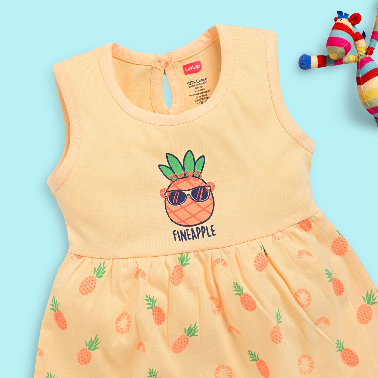 Baby Girl 100% Cotton Sleeveless Girls Frock Pack Of 3, Sea Foam Green, Mango & Baby Pink