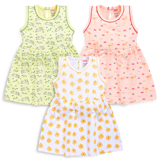 Baby Girl 100% Cotton Sleeveless Girls Frock Pack Of 3