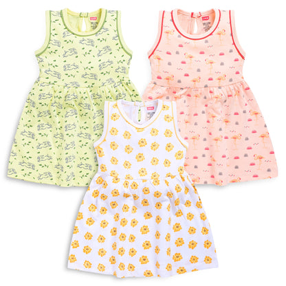 Baby Girl 100% Cotton Sleeveless Girls Frock Pack Of 3